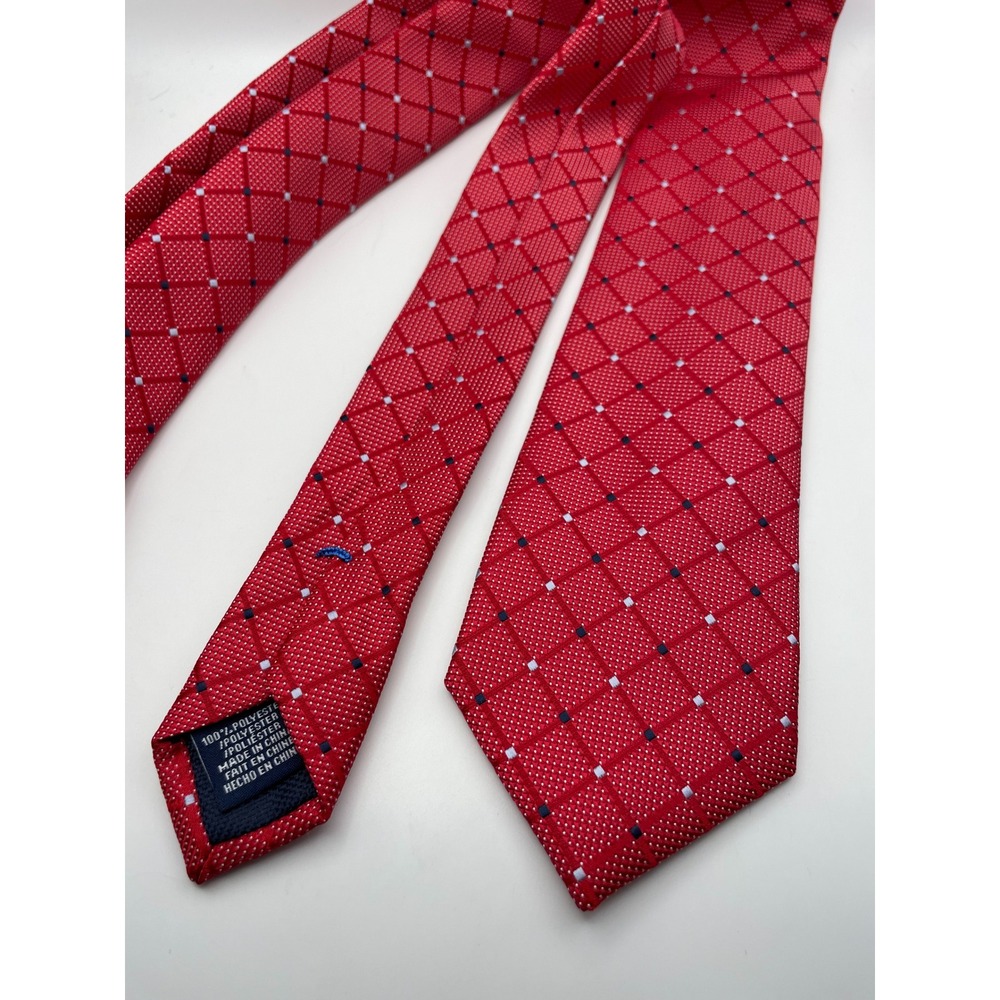 Nautica Mens Red Geometric Diamond Grid Pattern Polyester Classic Necktie